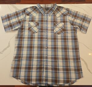 VTG High Noon Mens Pearl Snap Rodeo Plaid Short Sleeve Rockabilly Shirt 3X
